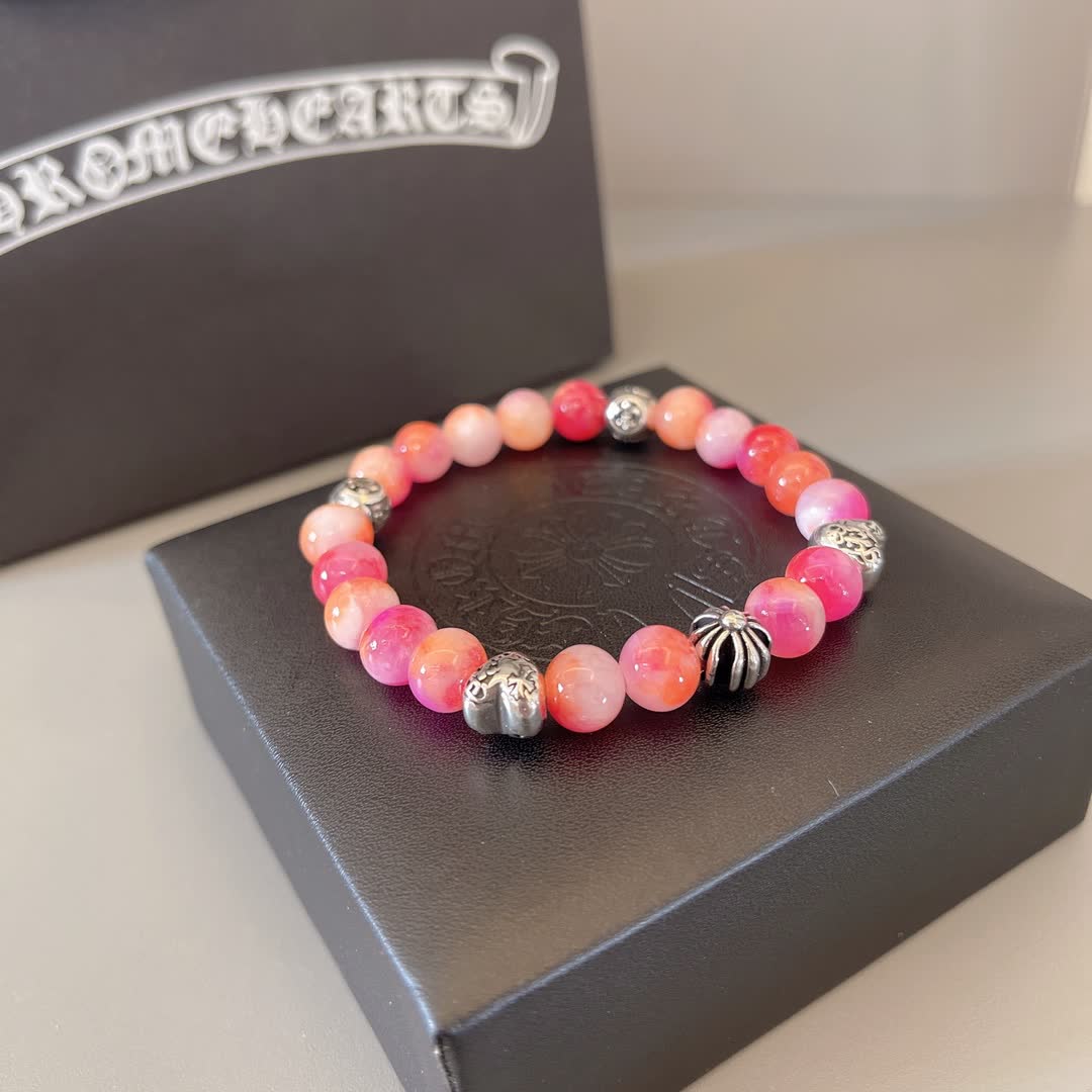 Chrome Hearts Chromecards Pink Agate Bracelet